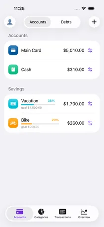 Savings goals in the Your Money app with progress towards each target