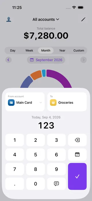 Adding an expense in the Your Money app with category and amount