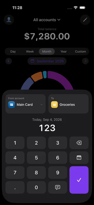 Adding an expense in the Your Money app with category and amount