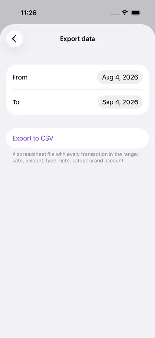 Exporting transactions to CSV from the Your Money app